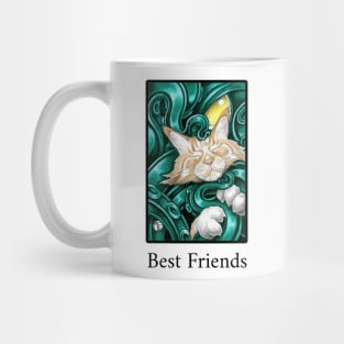 Ginger Cat and Cthulhu Friend - Best Friends - Black Outlined Version Mug